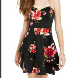 Sequin hearts juniors floral double ruffled dress. Juniors party dress.